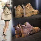 真皮马丁靴秋冬季2023新款女短靴平底女靴黑色机车女鞋瘦瘦靴子女