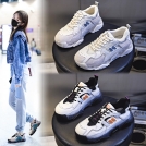 鞋子女秋季2023新款运动跑步鞋厚底休闲真皮女鞋增高平底老爹鞋女