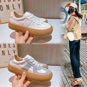 真皮女鞋2023秋季新款平底小白鞋女德训鞋厚底百搭板鞋女休闲鞋女