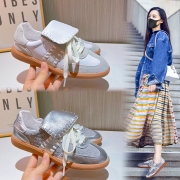 新款真皮德训鞋女2023秋季复古运动板鞋女休闲平底女鞋百搭鞋子女