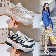 吸膜底真皮小白鞋女2023秋季新款运动板鞋厚底百搭休闲鞋波浪女鞋