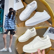 真皮女鞋2023秋季新款鞋子女士平底小白鞋女百搭饼干鞋厚底板鞋潮