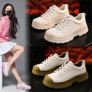 真皮小白鞋女款2023秋季新款休闲鞋女百搭运动奶盖鞋增高厚底女鞋