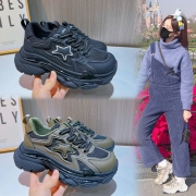 爆米花套壳底真皮老爹鞋女2023秋季新款厚底百搭运动鞋女休闲女鞋